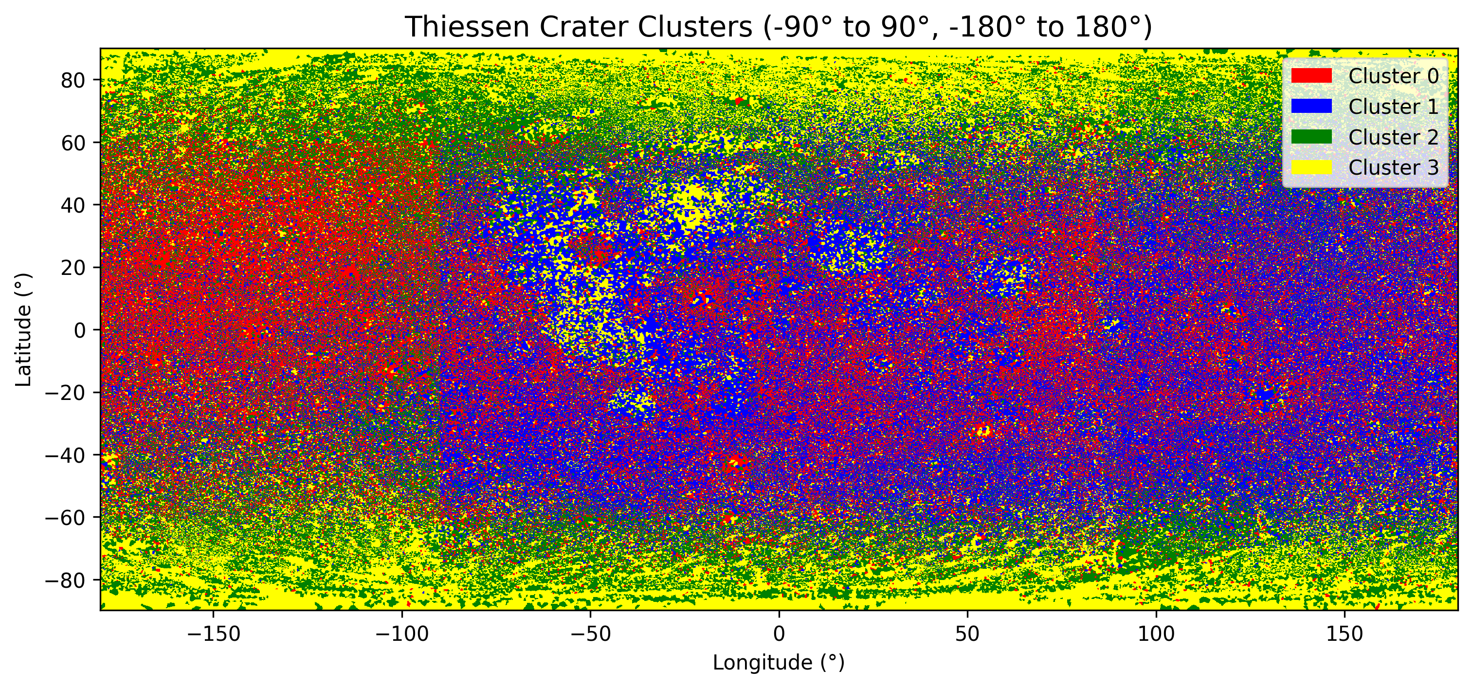 Full lunar surface map showing the four age-based crater clusters